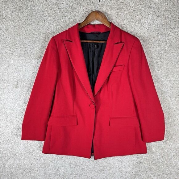 Escada Long Line Blazer Jacket Women's 44 Cherry‎ Red Wool Single Button Pockets - Picture 1 of 11